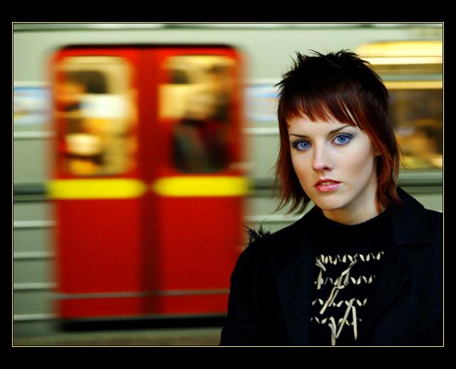 Female model photo shoot of Sabina Casarova in Prague subway