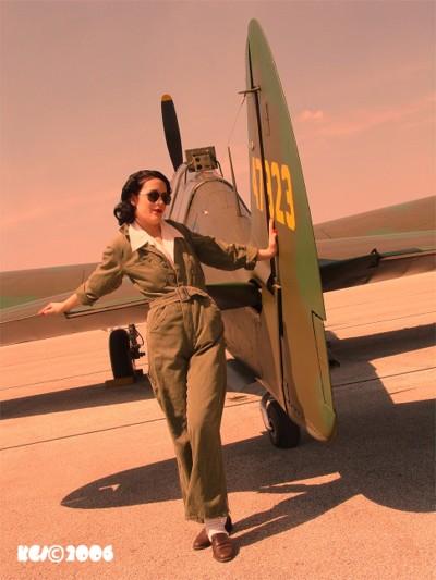 Male model photo shoot of KoolGirlieStuff in Lakeland, Florida (On the flightline with Remee martin and a VERY RARE 1942 TP-40N)