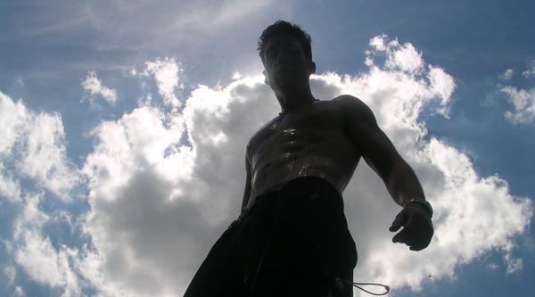 Male model photo shoot of Xander Phoenix in NYC rooftop, circa 2005