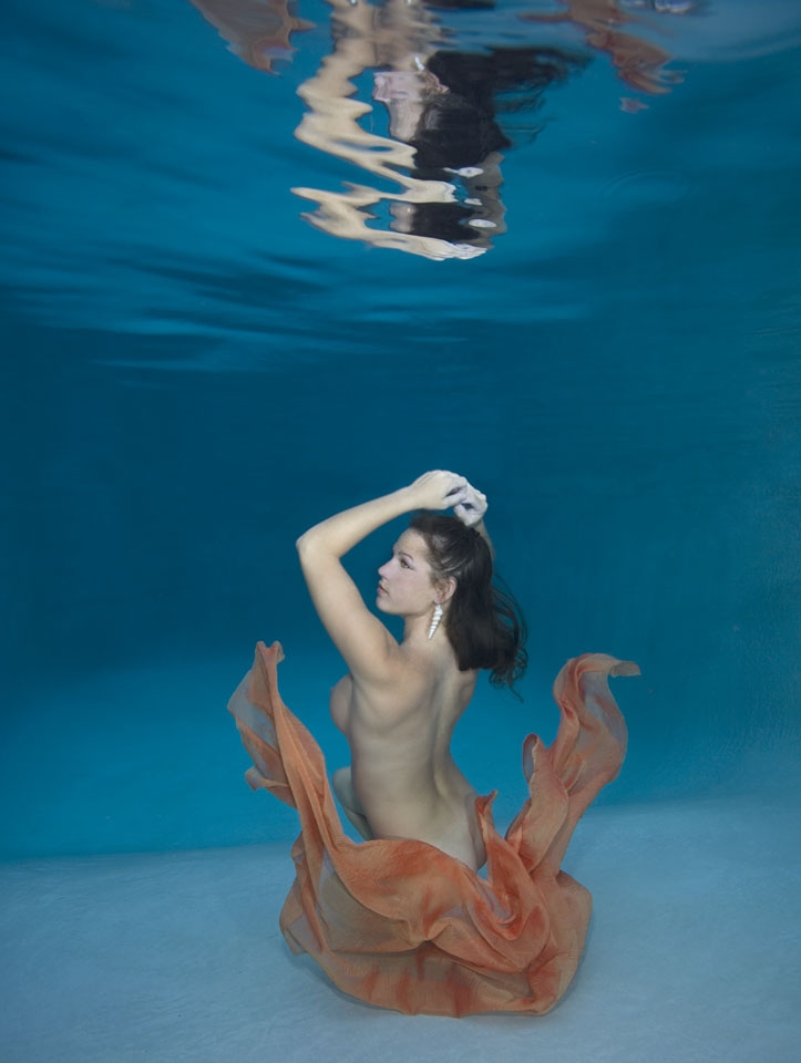 Female model photo shoot of Mermaid Sharkey in studio pool in VA