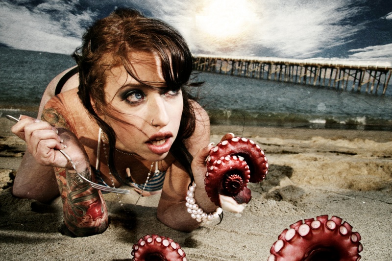 Male and Female model photo shoot of spacekitt3n and Sash Suicide in Malibu Beach California