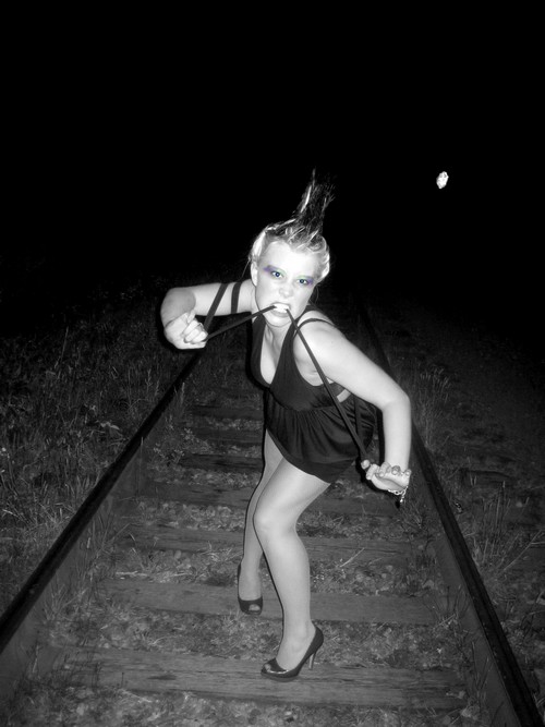 Female model photo shoot of Khira Jaye in Railroad tracks, BC.