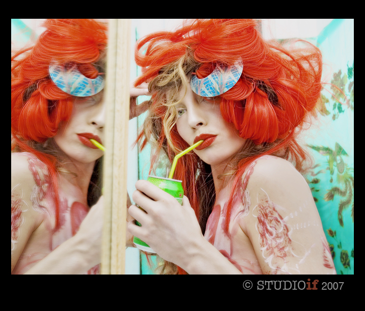 Female model photo shoot of She Burns by Miss if in Montreal, makeup by Rouge Art