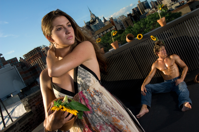 Male and Female model photo shoot of Wenzel and AlexRush by NJO_PHOTO in NYC - East Village Rooftop