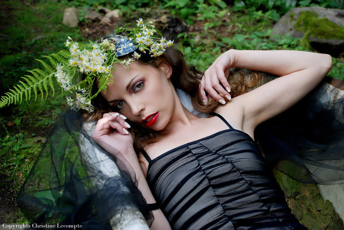 Female model photo shoot of She Burns, makeup by Rouge Art