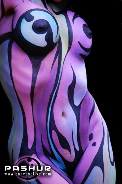 Female model photo shoot of Black Crow Creations in Charlotte, NC, body painted by Pashur