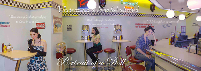 Female model photo shoot of Aide O in ED's diner, makeup by Yen Voang
