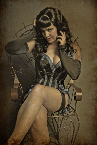 Female model photo shoot of Black Dahlia Burlesque by Tas Limur, makeup by Vixen MUA-Lisa G