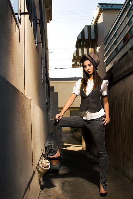 Female model photo shoot of Vy Trang by JPS Photo in alleyway, makeup by ej makeup
