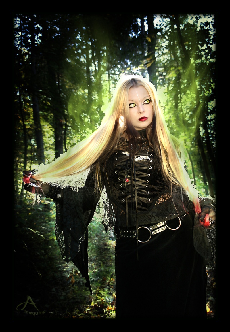 Female model photo shoot of Model-Lady-Death in Old Witch Forest in Fichtelgebirge