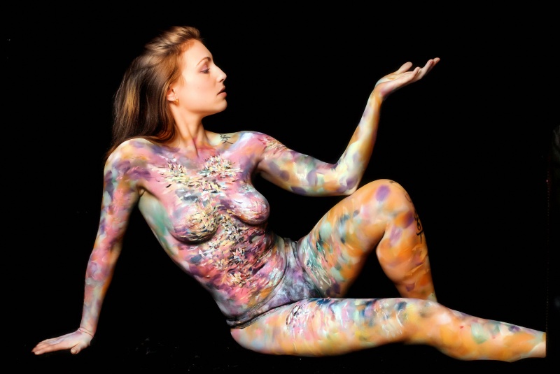 Female model photo shoot of Laure Chatet in Bodypaint by Yorick wijngaard