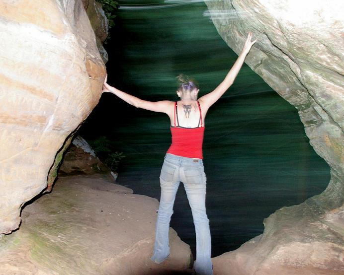 Female model photo shoot of Rapid Oxidation by Brown PICTURES in old mans cave