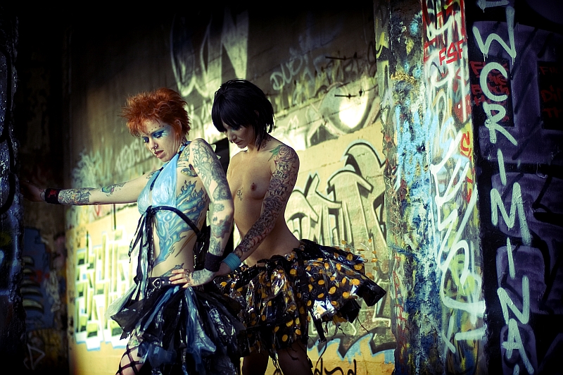 Female model photo shoot of Trash Factory and PARIS_SITE by Die Foto