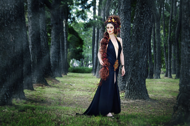 Female model photo shoot of Kat_T by DirectShots Photography in Sydney enchanted forest, hair styled by LyndallVile
