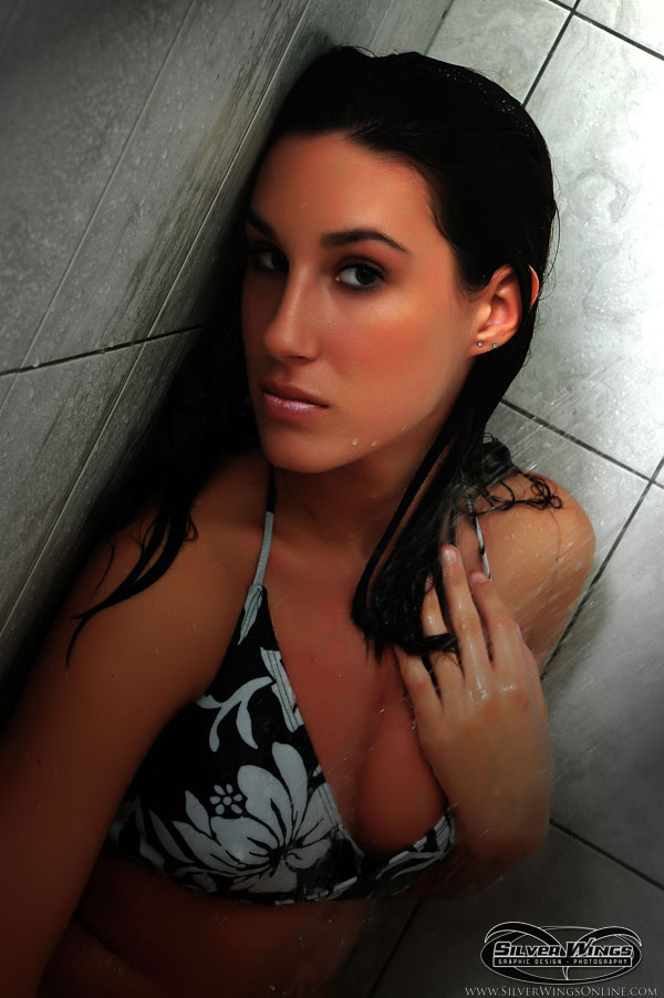 Female model photo shoot of Y Rose by Tim Baker- Silver Wings in shower