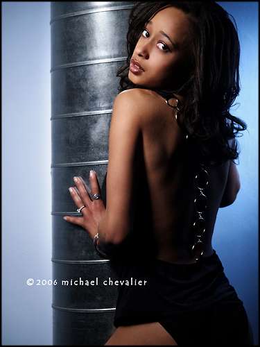 Female model photo shoot of Lateka Lyn by Michael Chevalier in Shadow Lounge Pittsburgh, PA, makeup by Christina Chevalier
