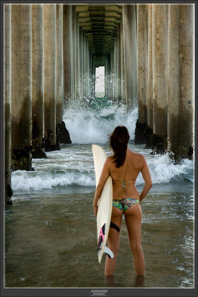 Male and Female model photo shoot of FOREVER_photography and Brigitte  Boulay in Huntington Beach Pier