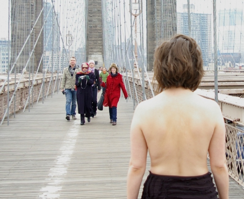 Male and Female model photo shoot of Topless New York and Lauren Tyers in Brooklyn Bridge, between Manhattan and Brooklyn, New York City
