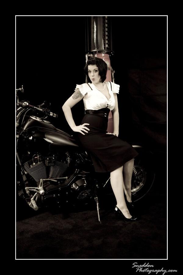 Female model photo shoot of Cadillac Callie by Two Guys in Heavy Duty Motorcycles, wardrobe styled by Lacey Stanford