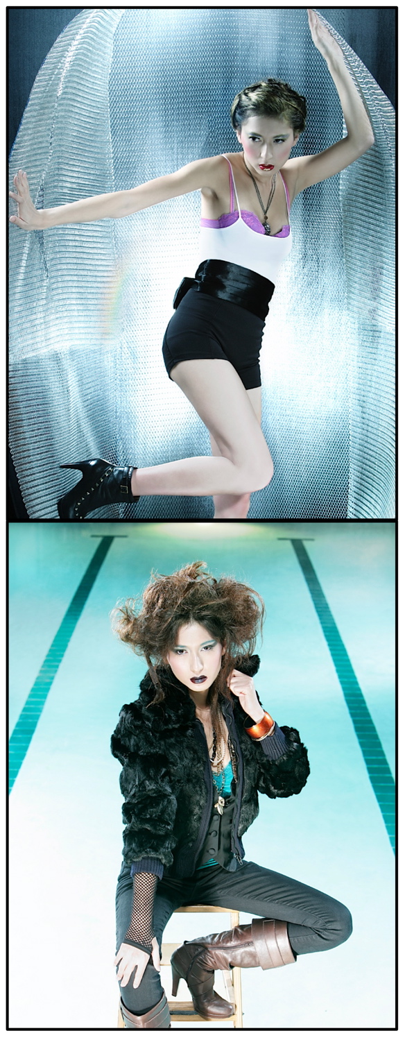 Female model photo shoot of Stylist Casey Lum and Heather Nguyen by Sean Wu, hair styled by studio M hair design 