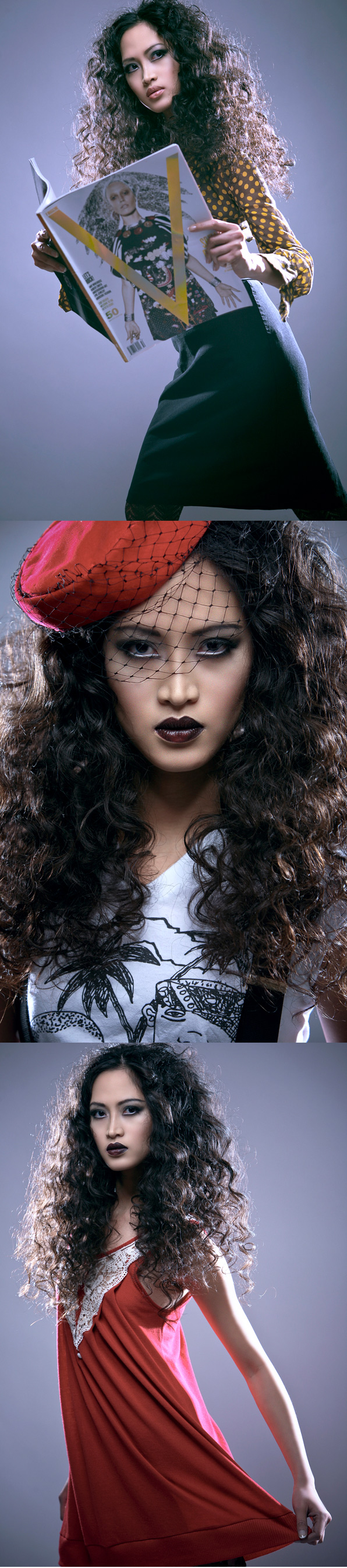 Female model photo shoot of ELIZABETHTHUYTIEN in Joey Borao Studio, hair styled by Christina OHara, wardrobe styled by Briana Gonzales, makeup by Julia Canizal