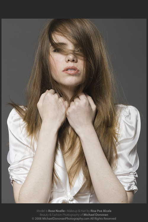 Female model photo shoot of RoseNoelle by Michael Donovan, makeup by Risa Poe