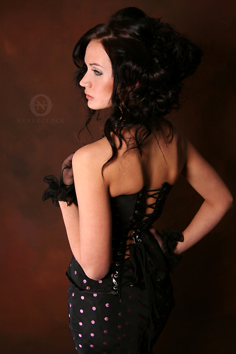 Female model photo shoot of Melissa E D by Neverclock, clothing designed by Decadent Designs