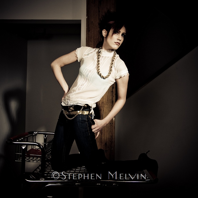 Female model photo shoot of SarahSN by Stephen Melvin, hair styled by CuttingJames, clothing designed by   Ms Continuity