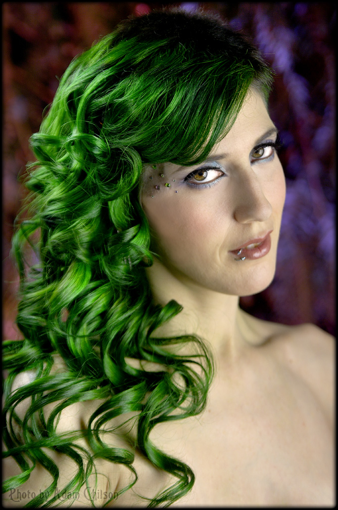 Female model photo shoot of greenbirdgirl by Adam Chilson in Battledress Workshop, Corona, CA, hair styled by MoniquesHair, makeup by Monique make up, body painted by Lisa Berczel