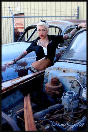 Female model photo shoot of Katt Smash in Walleys Garage Las Vegas