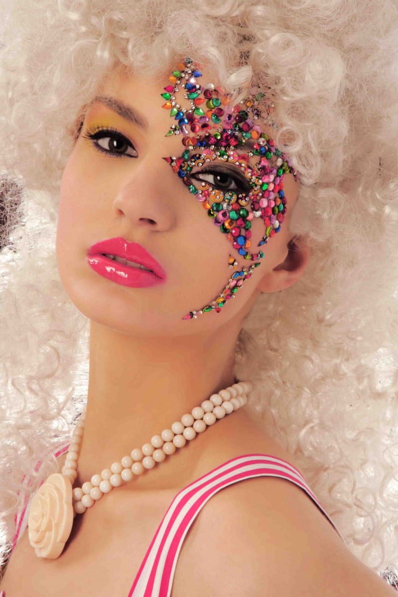 Female model photo shoot of Leah Johnston - Stylist in Zandra Rhodes Enterprise, makeup by Sententia Design