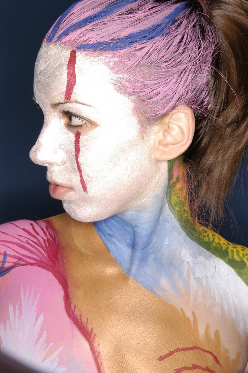 Female model photo shoot of Nikki Babylon by ARON - DreamCasters, body painted by Andy Golub