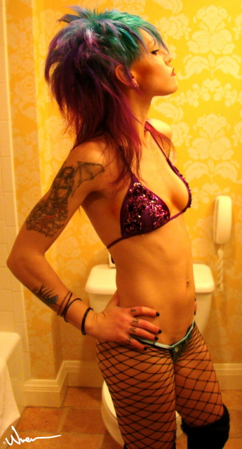 Female model photo shoot of Malice666 in Hotel Monaco bathroom
