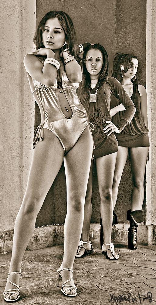 Female model photo shoot of LeX C, Starr B and Tina Wright by SandyBone