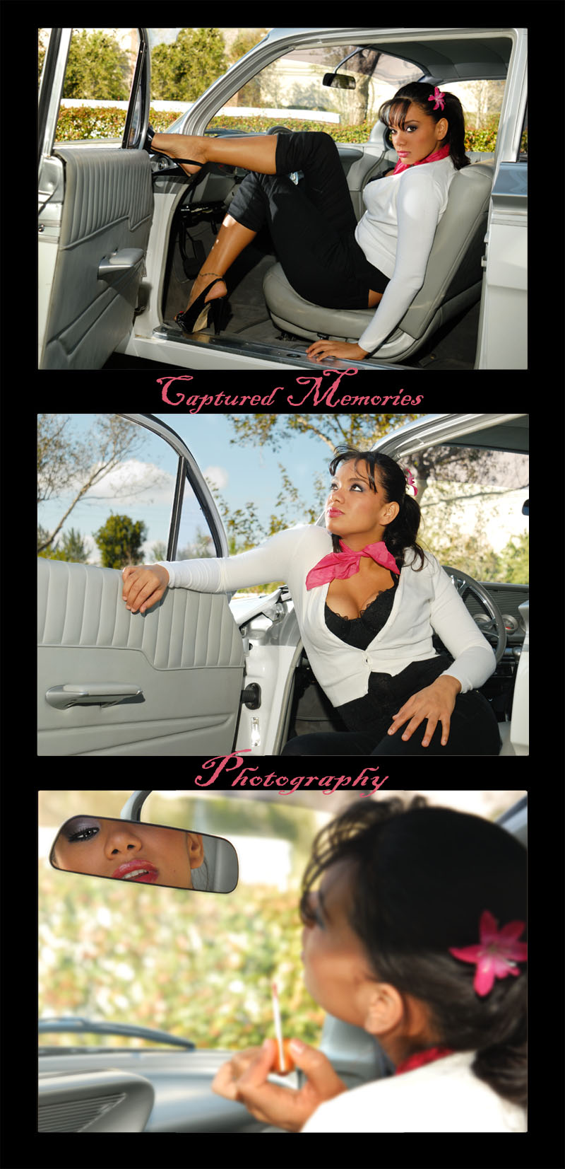 Female model photo shoot of CapturedMemoriesPhoto in Big Dick's Muscle Cars