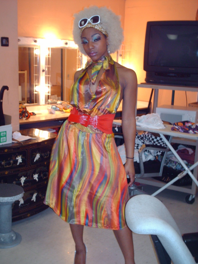 Female model photo shoot of SO FLAWLESS CREATIONS in Laney College Fashion Show, wardrobe styled by Mario B Productions