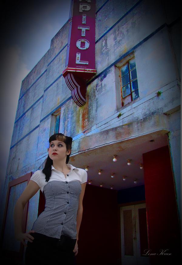 Female model photo shoot of Meghan G Muzerie in old Capitol Theatre West Columbia, tx