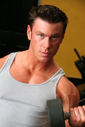 Male model photo shoot of Adam Strachman in Gold's gym venice