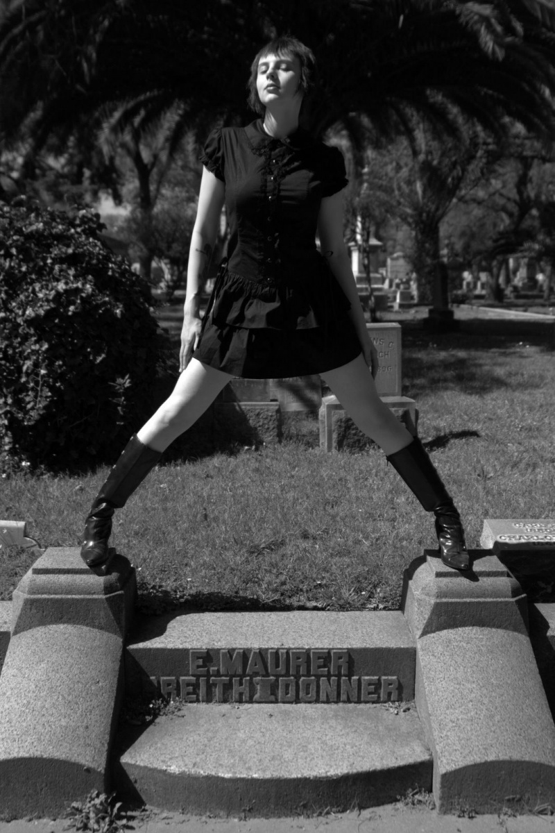 Male and Female model photo shoot of DarylDarko and Verdandi in Stockton Rural Cemetery, Stockton, California