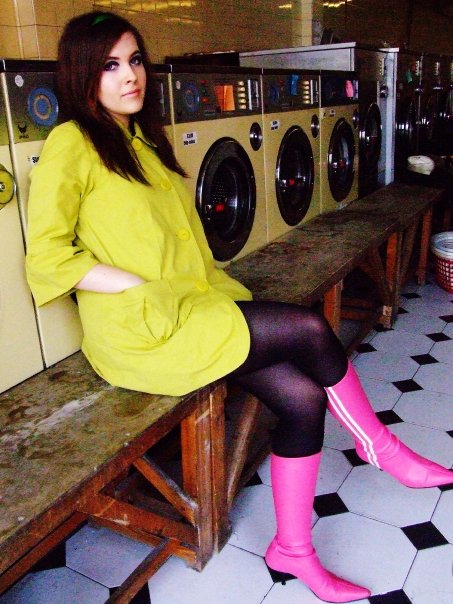 Female model photo shoot of alisonnash in Wimbleden launderette