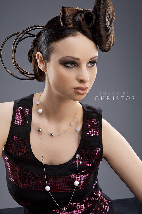 Female model photo shoot of Cristinaa by Christos, hair styled by Heather Blaine, makeup by Kristine Frank