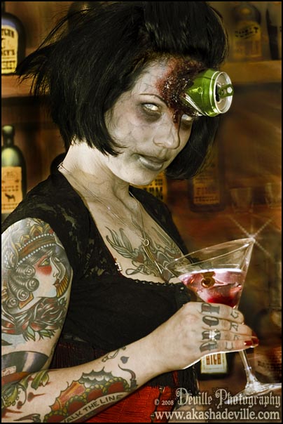 Female model photo shoot of Deville Photography and Lady Frankenstein by Deville Photography in The Undead Bar..., makeup by SFX by Akasha Deville
