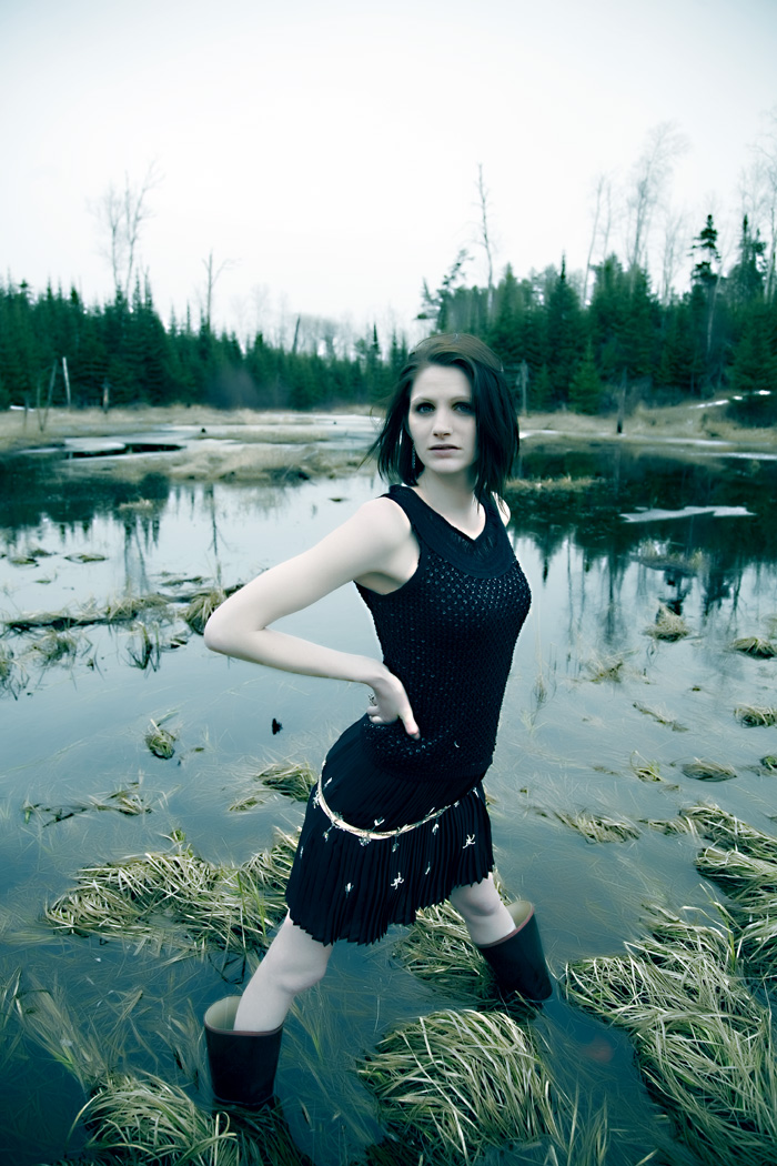 Female model photo shoot of MegsB by Stephan of Boreal Light in swamp