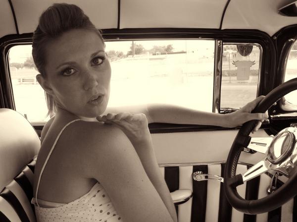 Female model photo shoot of Sasha Snow in Texas Classic Cars of Dallas