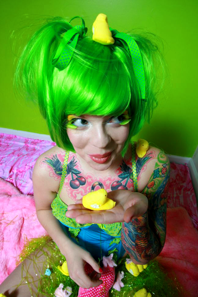 Female model photo shoot of Pretty N ink by cory mcburnett in My apartment, makeup by PinUpGirl Cosmetics