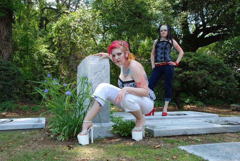 Male and Female model photo shoot of Duality Works Media, Deli Wayn and Val von Valkyrie in Pine Hill Cemetery