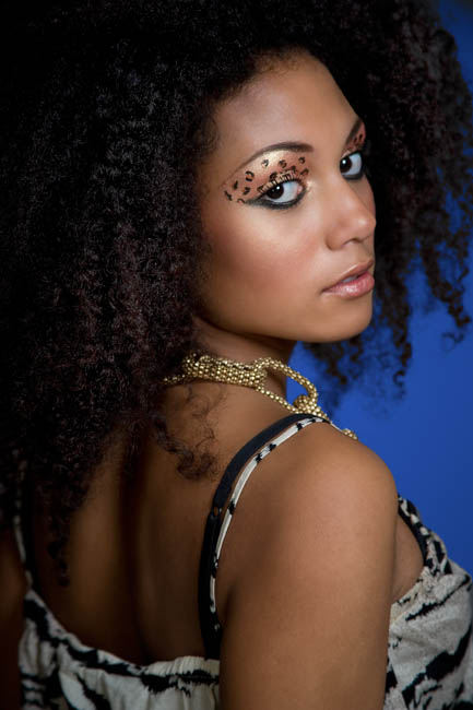 Female model photo shoot of KJW Make-up in contrast studio