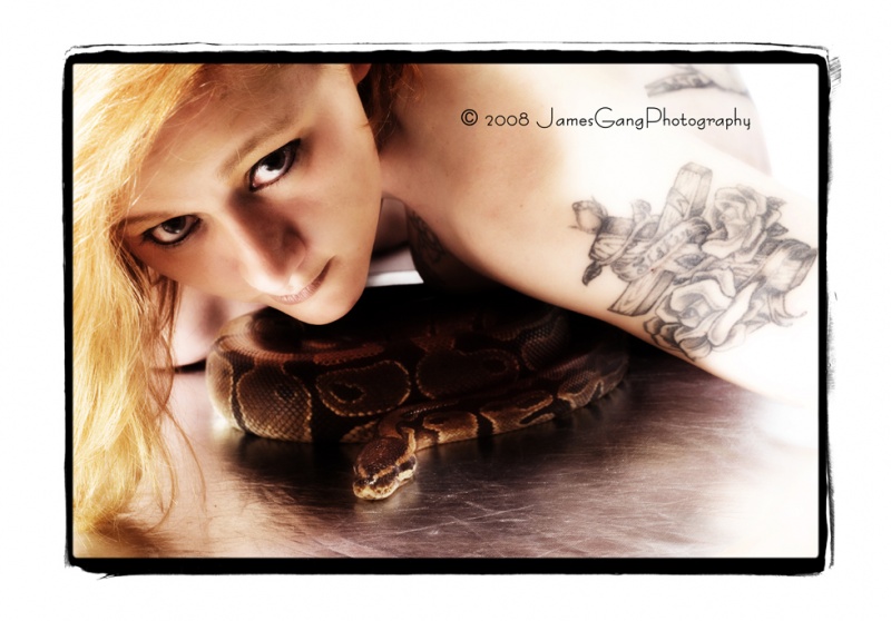 Female model photo shoot of The Reptile Lady by James Gang Photography