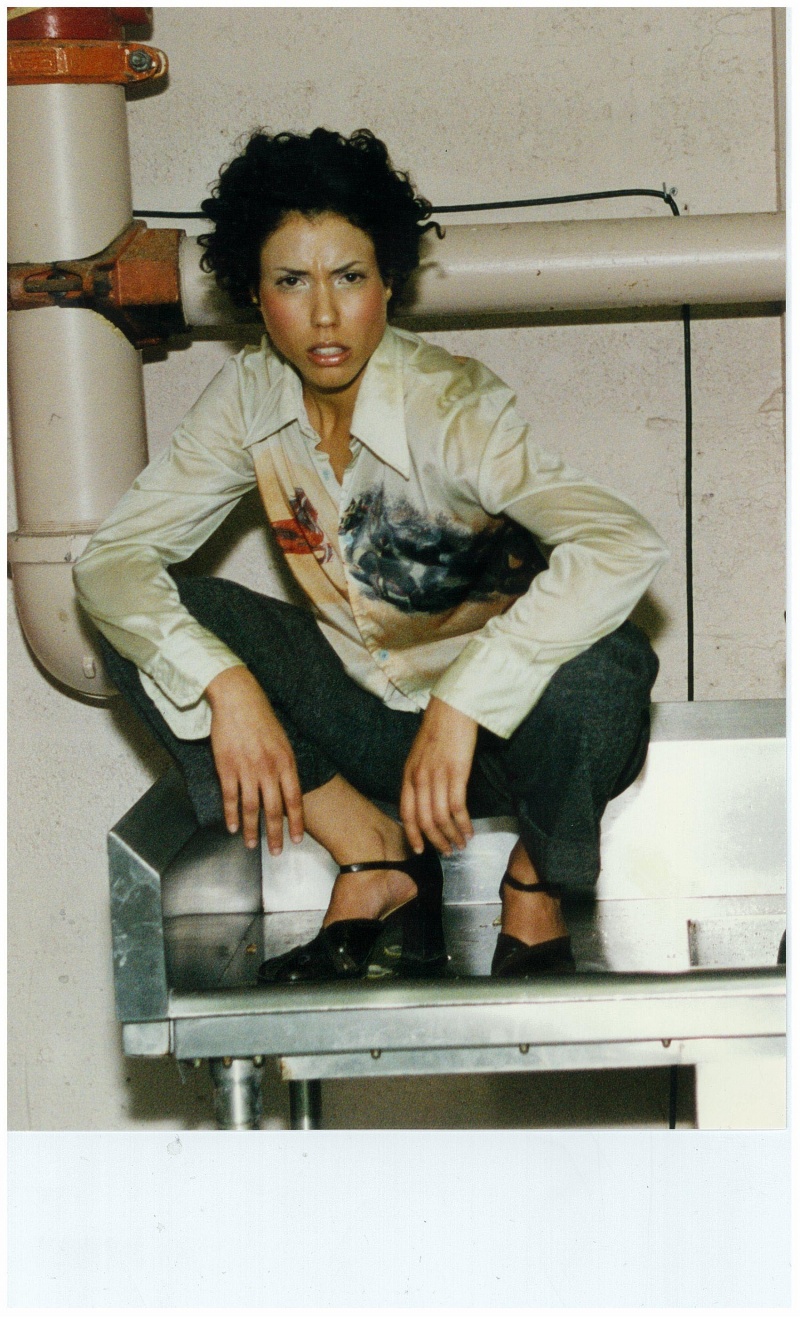Female model photo shoot of BelaxisBuil in Kitchen Sink/ Backstage a Nicole Miller & Gerry Kelley Fashion Show
