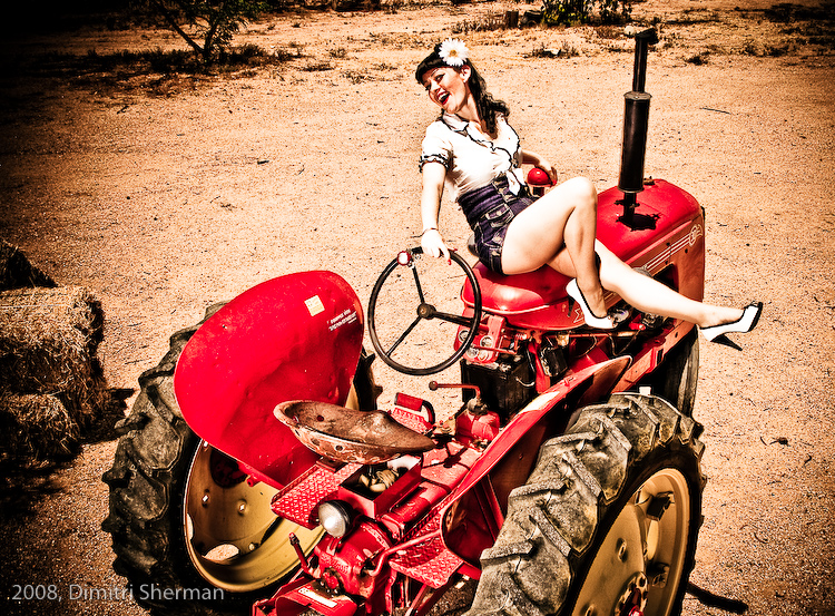 Female model photo shoot of Brenda Lee Pin-Up by the24studio in On the Farm